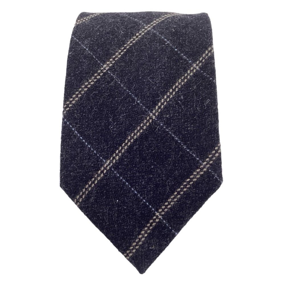 VILLA CRAVATTA Gray Plaid Cashmere Tie Hand Made In Italy 59"-3.75" EX CON